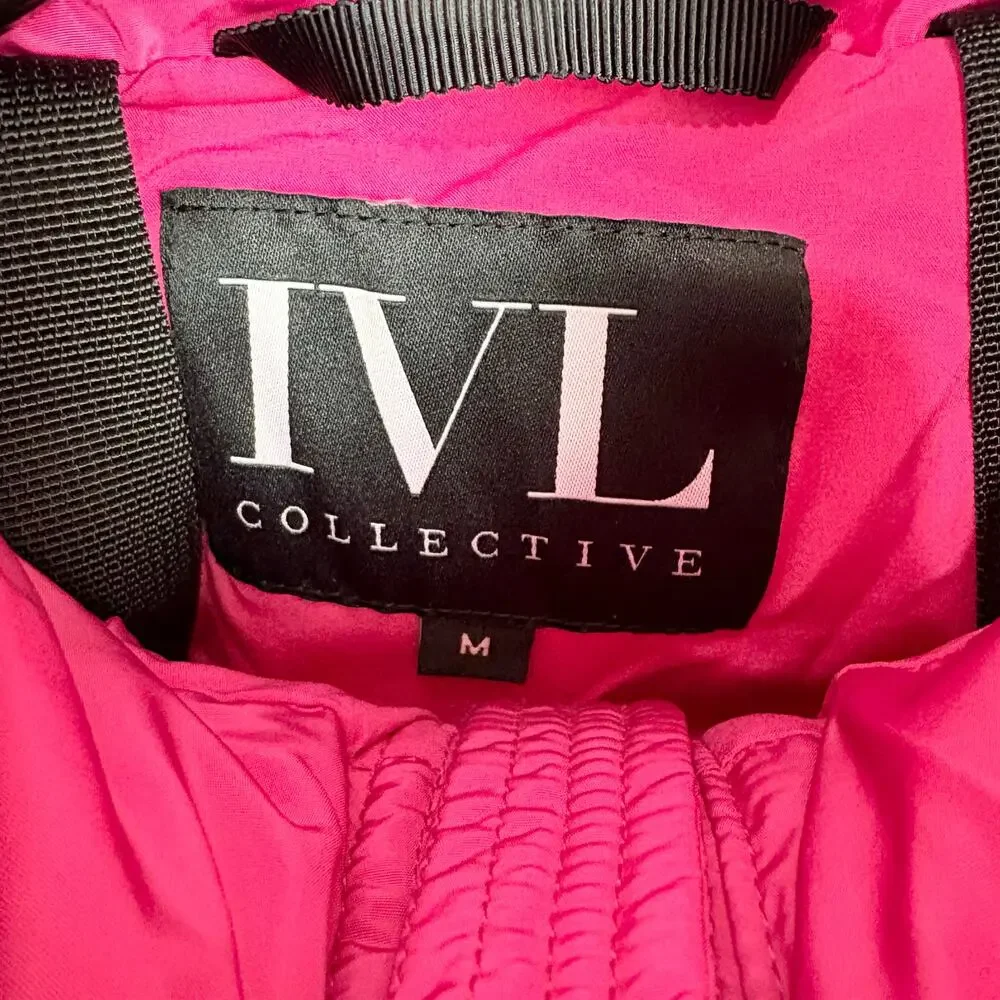 IVL Collective Puffer Jacket Pink Detachable Hood Zipper Pocket Size Medium